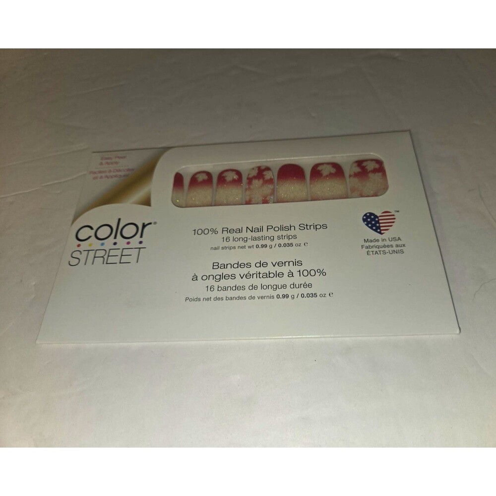Color Street Press-On Nail Polish Strips Pink White Glitter Majestic Maple